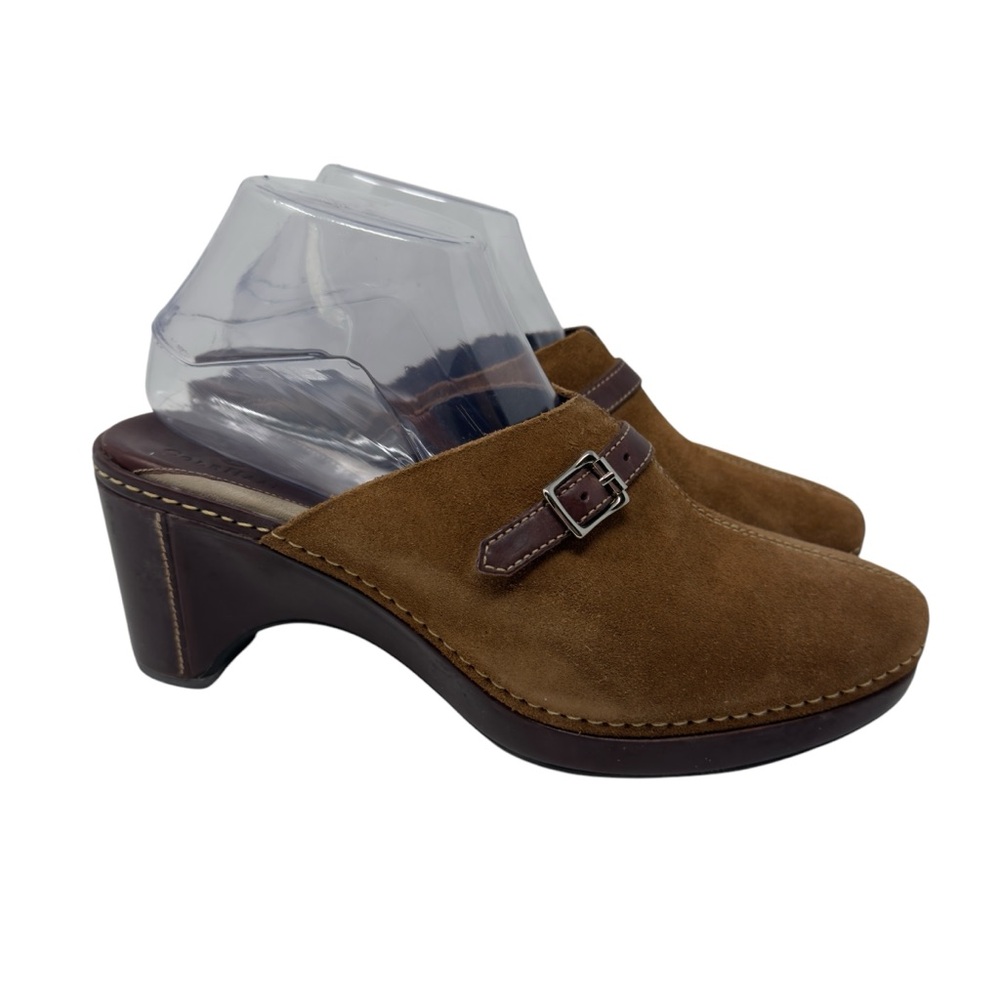 Cole Haan Brown Suede Buckle Clog Mules Chunky Heel Women’s 10B